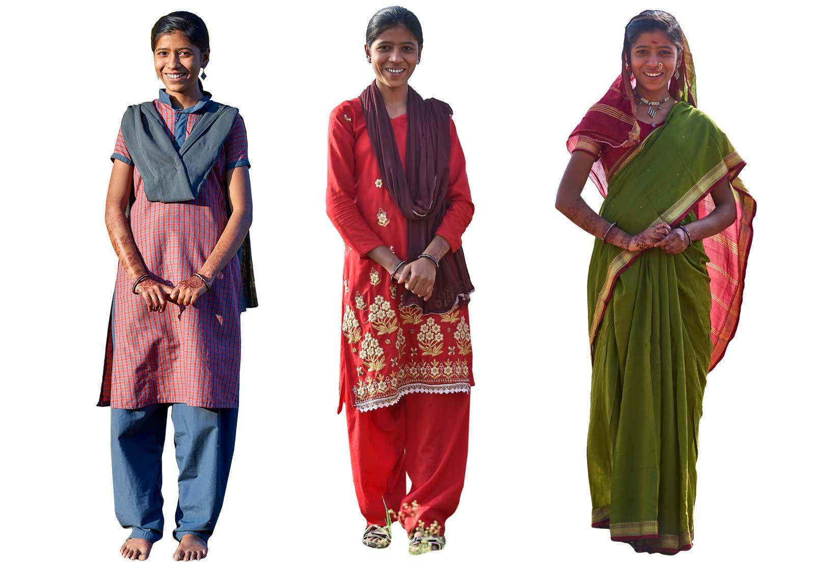 Indian girl showing three different outfits